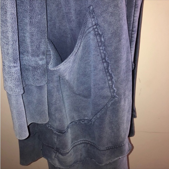 Free People] Blue Acid dyed Oversize Sweatshirt Maxi Jacket. - Picture 9 of 14